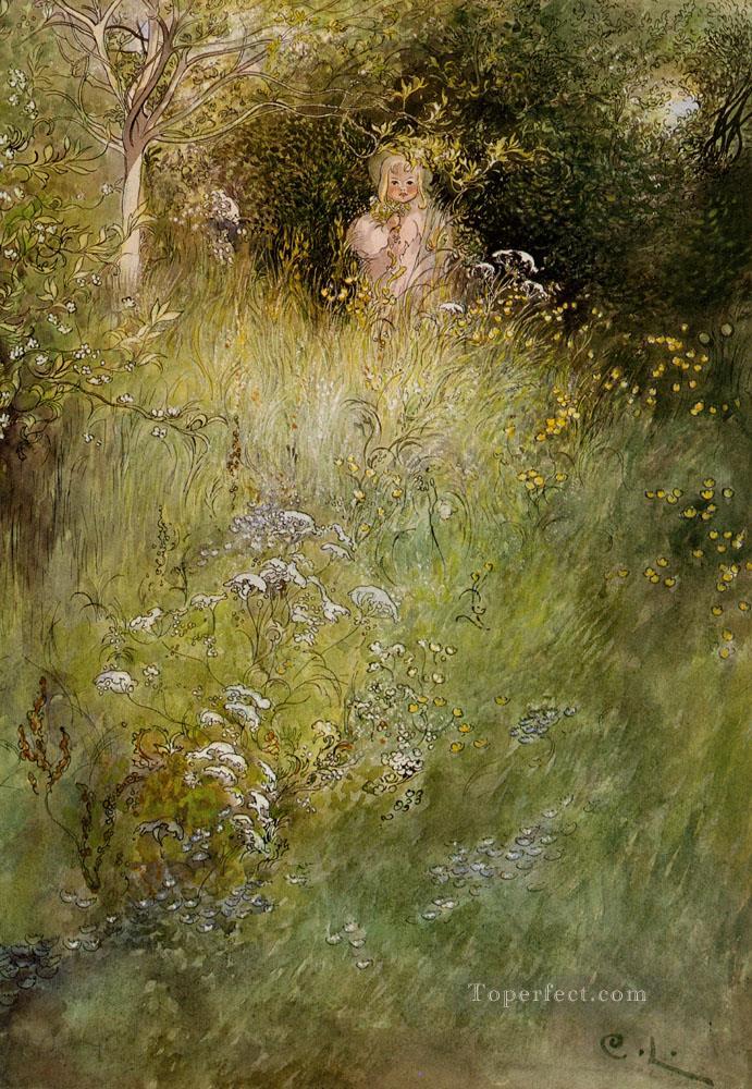 A Fairy Or Kersti And A View Of A Meadow Carl Larsson Oil Paintings